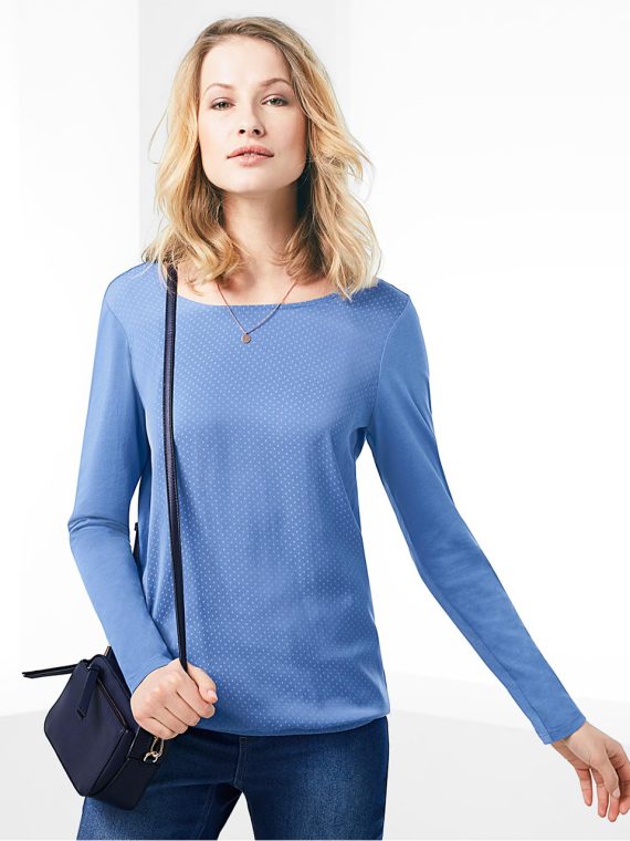 Womens Woven Insert Blouse Shirt Light Blue